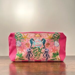 Estee Lauder Pink Striped Sea Life Makeup Cosmetic Bag Zip Top Ocean Travel NEW